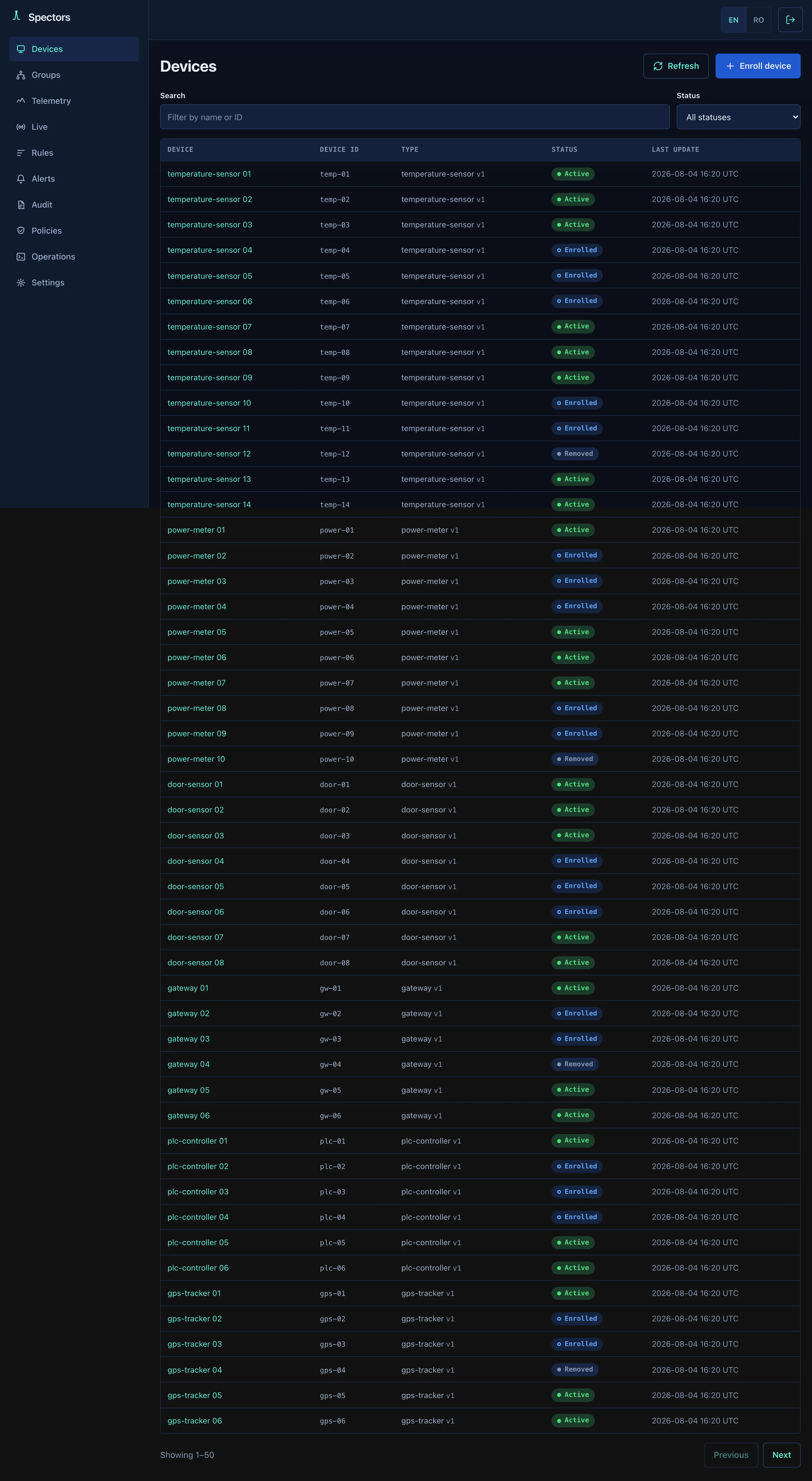 Spectors console — devices