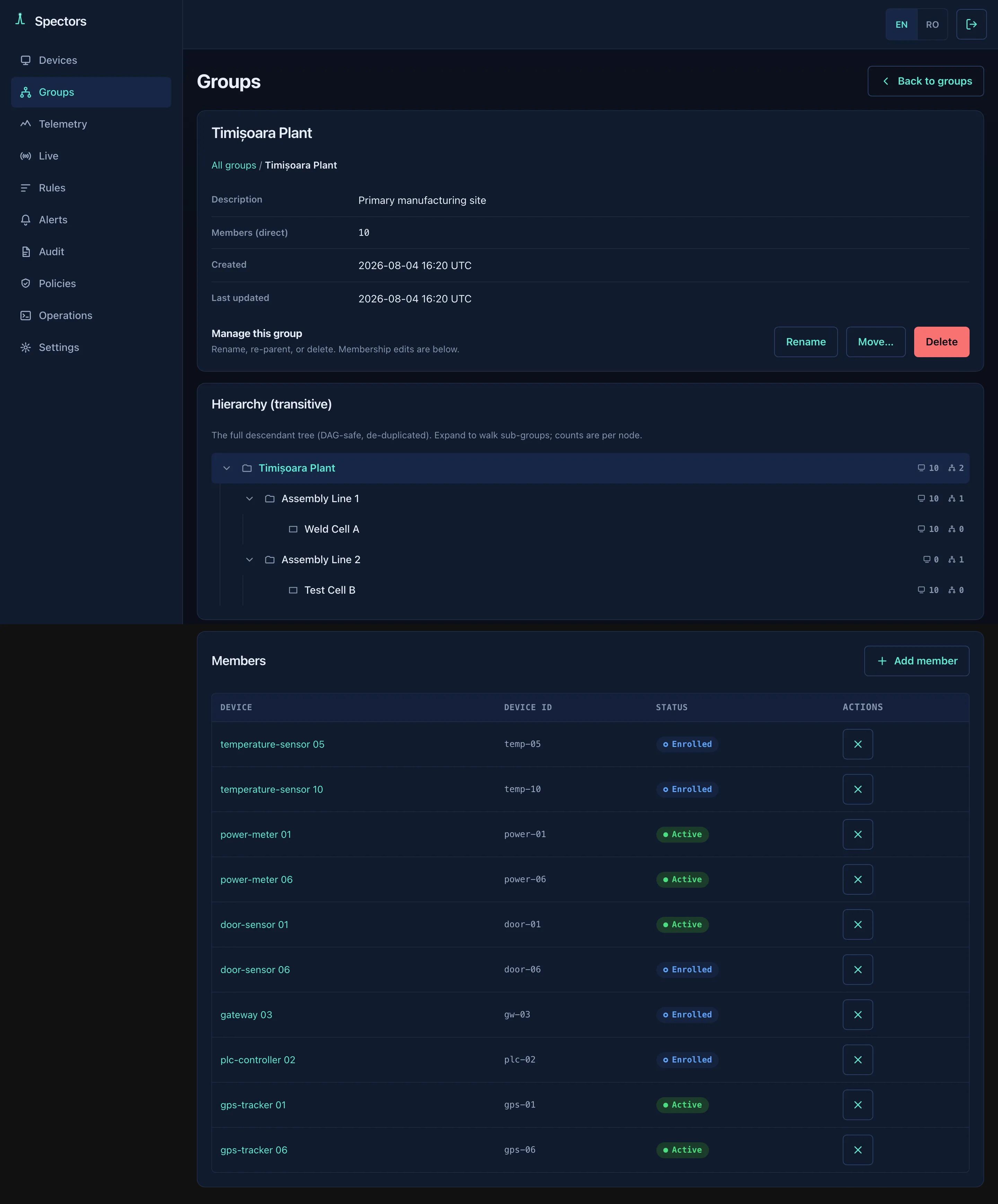 Spectors console — One Sparkplug edge, many isolated identities.