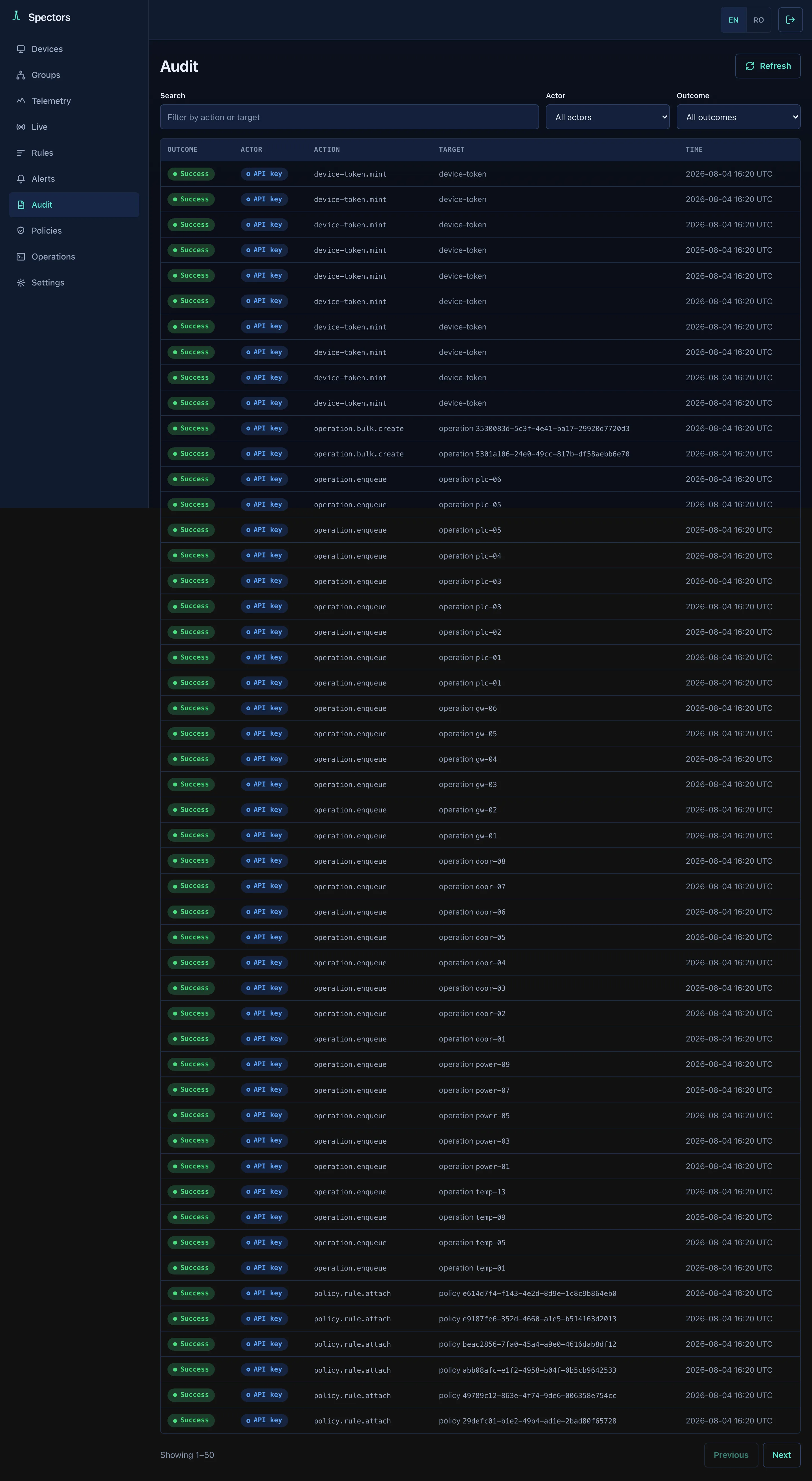 Spectors console — audit